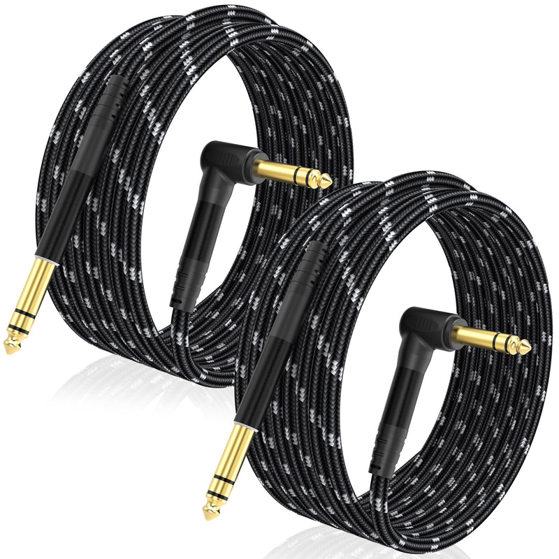 1/4 Inch TRS Instrument Cable 20ft 2-Pack, Right-Angled to Straight 6.35mm Guitar Bass AMP Cord, Stereo Audio Line for Electric Guitar, Bass, Keyboard, Mixer, Amplifier, Speaker 20 Feet 1/4 TRS Cable