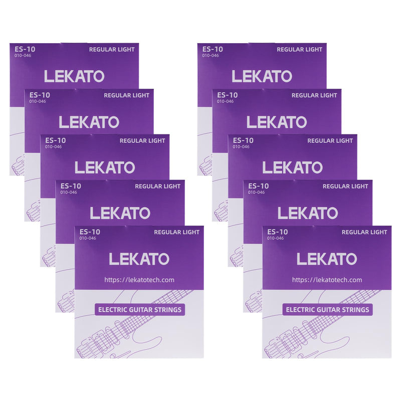 LEKATO Electric Guitar Strings Nickel Plated Steel Coated Electric Guitar Strings with Ball End 10 Set of 6 Hex Steel String(10-46) Electric Guirar(10-46) 10 Pack