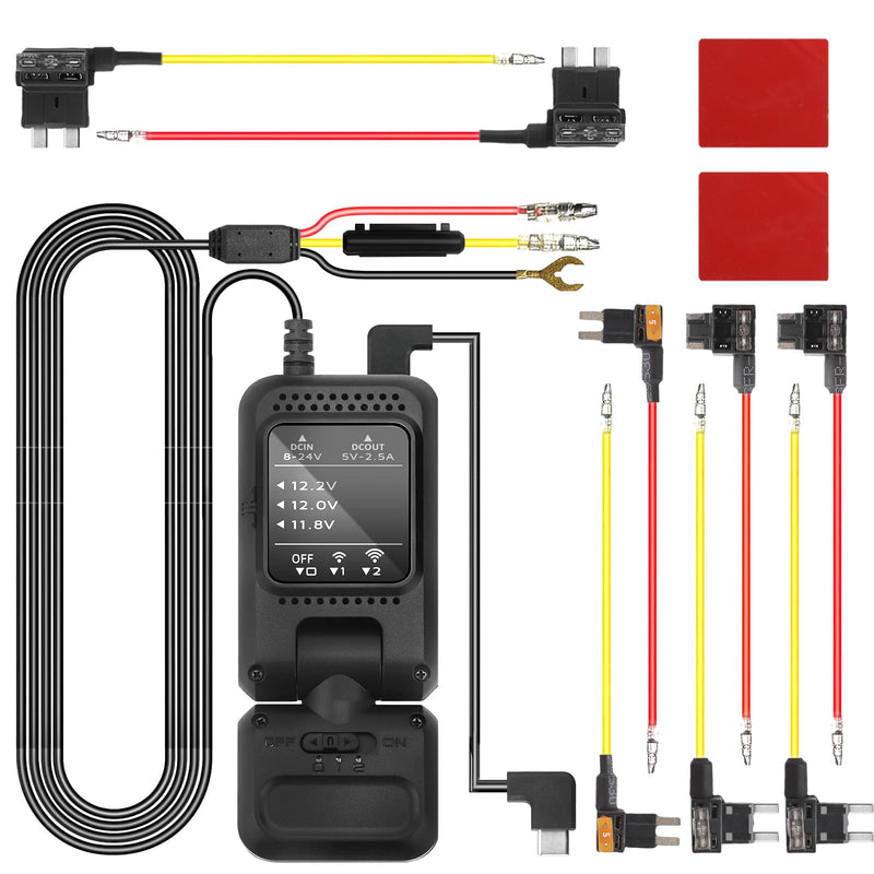 USB-C Dash Cam Hardwire Kit with 360° Radar & 24H Parking Monitor | USB-C hardwire kit with dual 360° radar, 24H parking monitor, low voltage protection and 12V-24V compatibility.