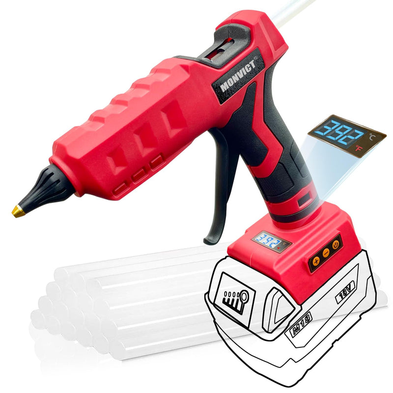 [AUSTRALIA] - MONVICT 100W Cordless Glue Gun for Milwaukee 18V Battery, Upgraded Digital Temperature Adjustable Handheld Electric Power Full Size Heavy Duty Hot Glue Gun with 10 Glue Sticks (Tools only) 810-MI 