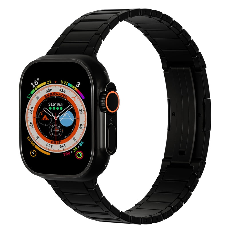 HeiKe Titanium Band for Apple Watch Ultra 3/2/1 Band 49mm 46mm 45mm 44mm 42mm 41mm 40mm 38mm for Men Women,Adjustable Metal Strap for iWatch SE Series 11 10 9 8 7 6 5 4 3 2 1 with Folding Clasp Black BandWidth20mm（46/45/44/42mm（series3））