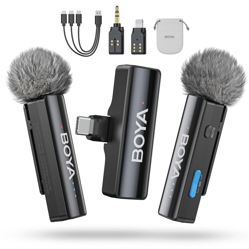 BOYA BOYALINK 2 A2 (2TX+3RX Adapter) Wireless Lavalier Microphone for iPhone Camera Android, Clip on Mic, 48 KHz 24 Bit, 6mm Mic, 1000ft, Noise Cancelling, Mini Lapel Mic USB-C/Lightning/3.5mm TRS BOYALINK V2.0 A2