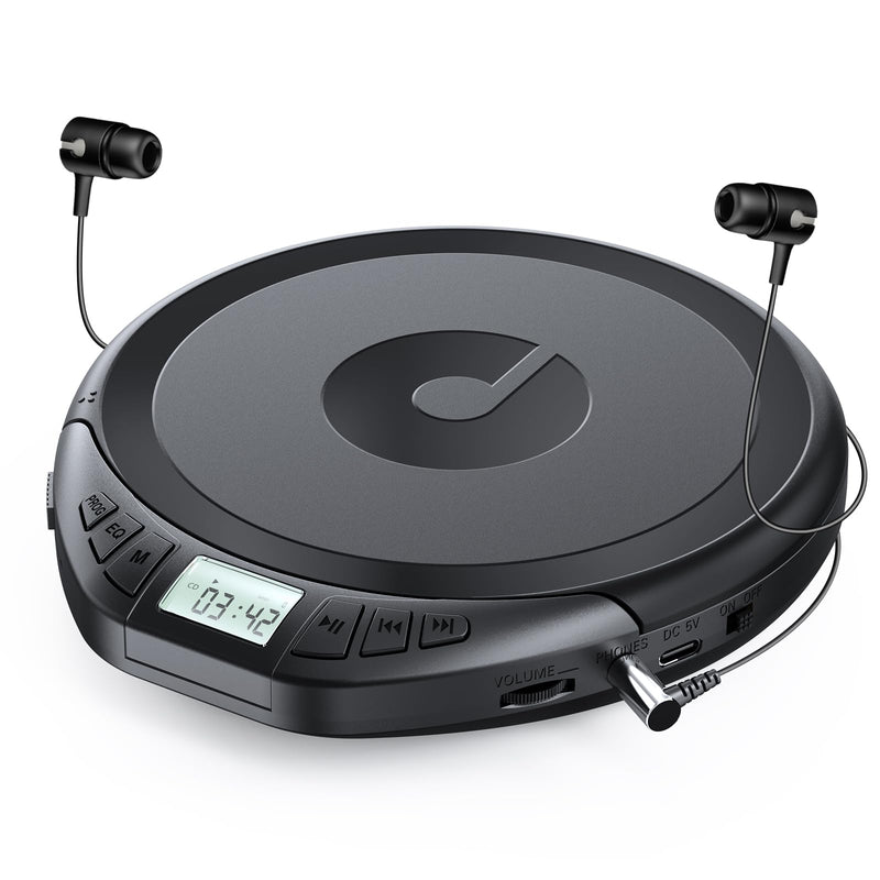 Gueray CD Player Portable CD Walkman: with Earphones Portable CD Player for Car with Anti-Skip Shockproof Personal CD Player with LCD Display Support PROG Memory Function Repeat Playback Sound Black