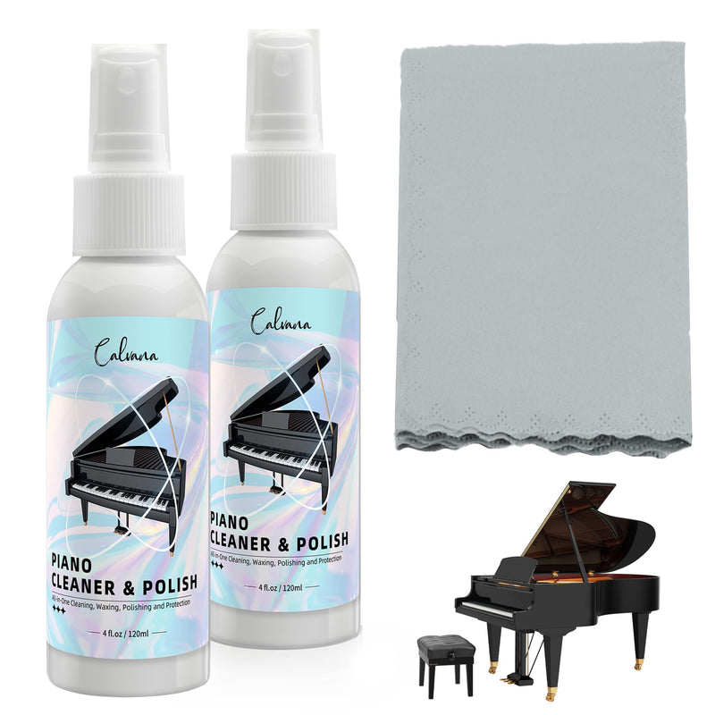 [AUSTRALIA] - Calvana (2-Pack) 2-in-1 Piano Cleaner and Polish Kit, Includes 12x12 Microfiber Cleaning Cloth, Piano Accessories for Most Piano Surfaces, Grand Piano, Digital Piano, Baby Grand Piano, Violin, 4 OZ×2 Cleaning & Polish Kit with Cleaning Cloth 2pk 