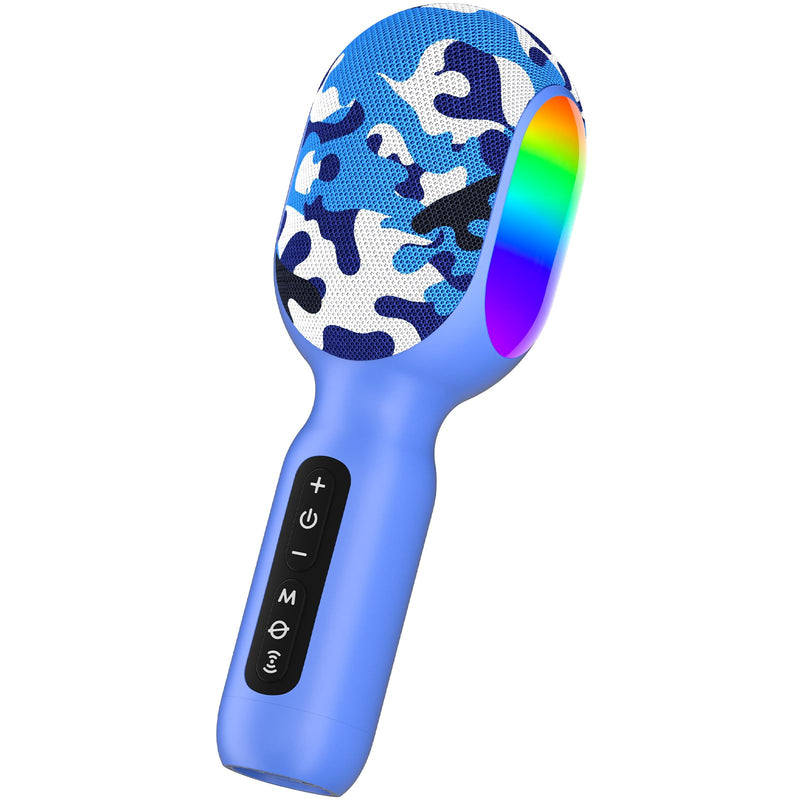Karaoke Microphone Wireless Bluetooth with Speaker, Portable Handheld Mic for Kid Adult, 6 Voice Changer & 4 LED Light Effects, Singing Microphone with Speech Mode, Birthday Gift for Girls Boys Teens Blue