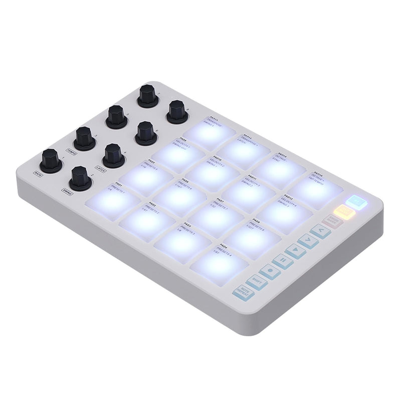 MIDI Pad Controller, Portable SMC PAD Bluetooth MIDI Controller with 16 RGB Backlit Pads, 8 Assignable Knobs, Note Repeat, Full Level Buttons, 3.5mm MIDI Output