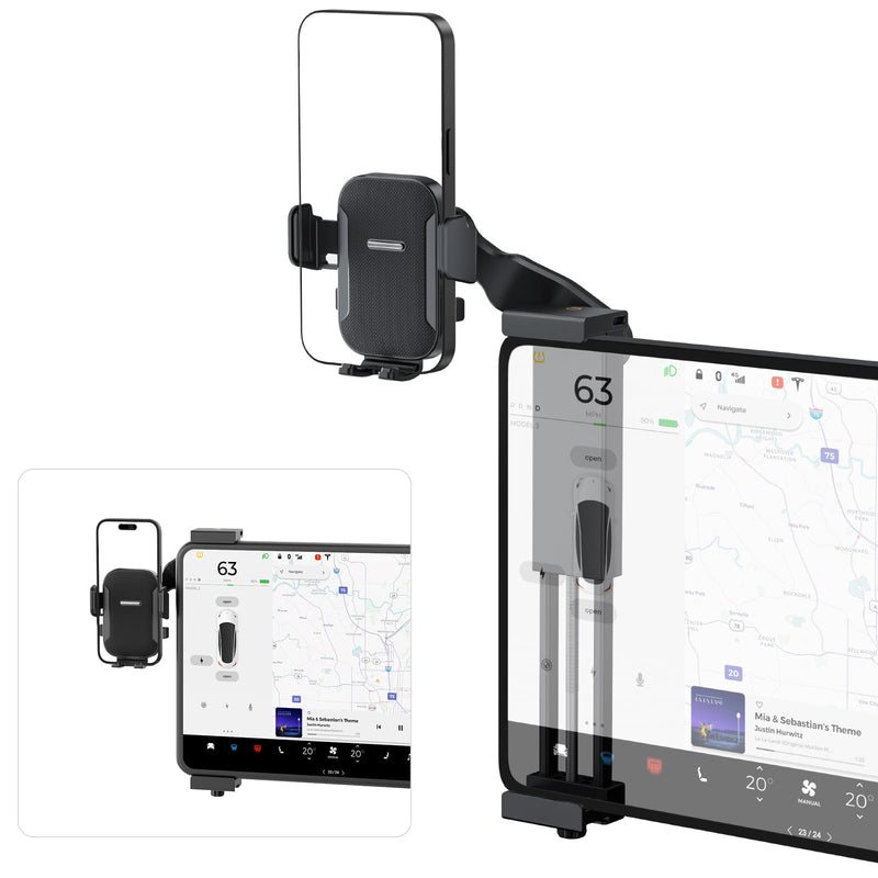 Adjustable Tesla Phone Mount Car Phone Holder for Model 3 and Model Y, No Glue Required,Center Console Display iPhone Holder, Touchscreen Phone Mount for Tesla Fits for All Phone(Black)
