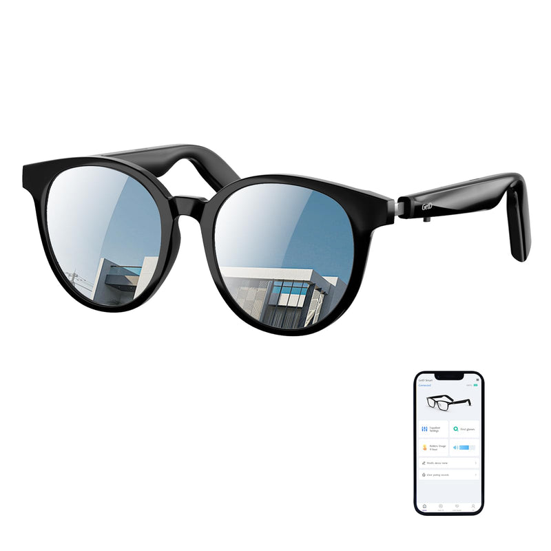 GetD Smart Sunglasses, Round Polarized Lens Bluetooth Glasses for Women and Men with Speaker, Music Glasses AI Translator, 11H Battery Life, Voice Control, Smart Eyewear for Travel Driving Meeting