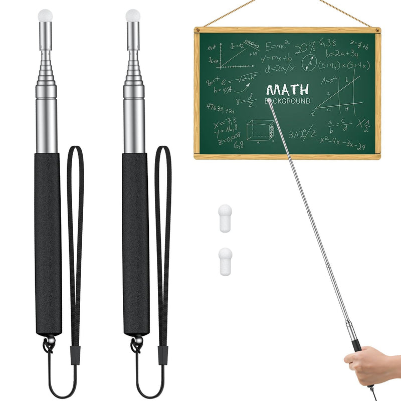 Uniclife 2 Pack Retractable Teacher Pointer Stick for Classroom Telescopic Whiteboard Pointer with Lanyards & Replacement Felt Heads Extendable Pointer for Teacher Coach Presenter Guide, up to 39.3"