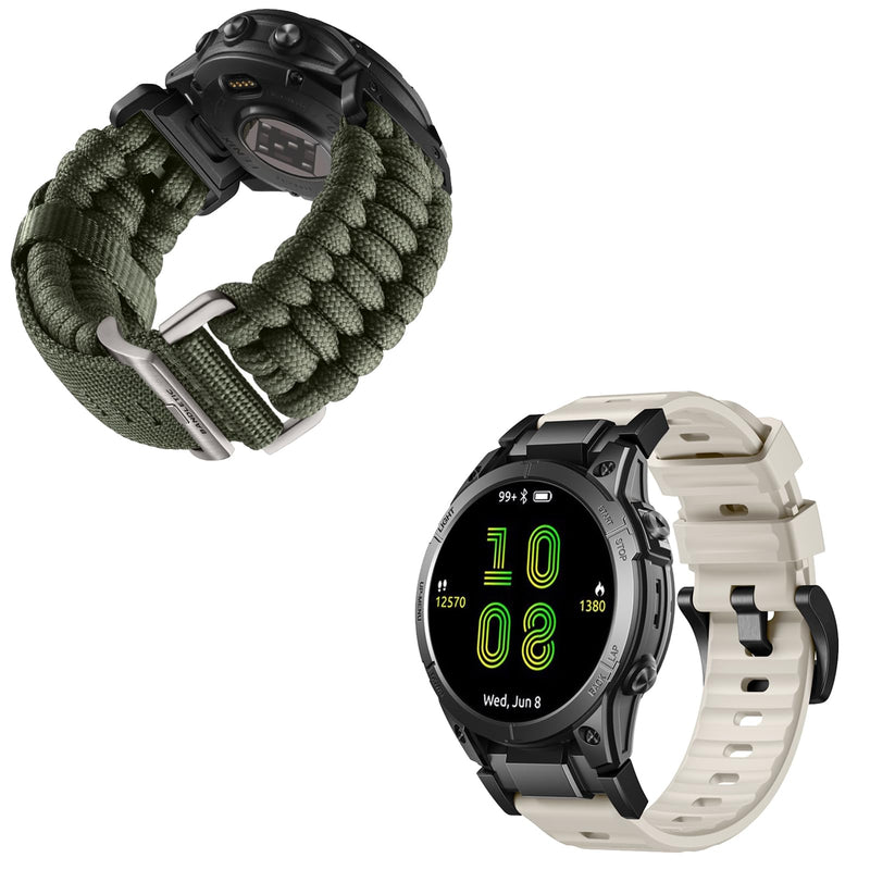 Bandletic Silicone Band and Nylon Strap Compatible with Garmin Watch 22mm