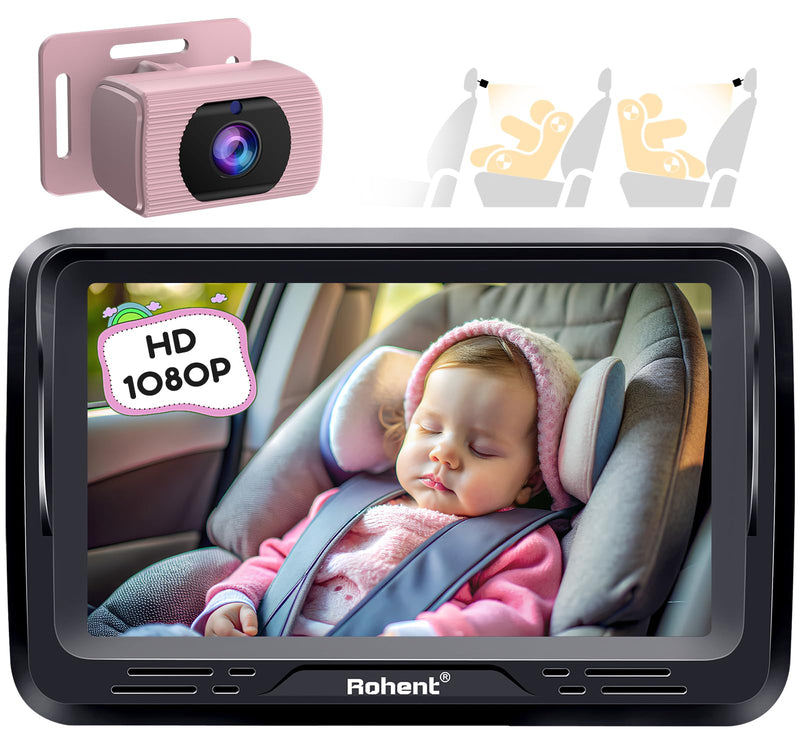 [AUSTRALIA] - Rohent Car Baby Monitor for Baby Girls - 1080P HD, 360° Adjustable, Night Vision, 150° Wide-Angle Lens, Easy Installation, Perfect for Girls Aged 0-5, Ideal for Parents, Grandparents & Families Pink 