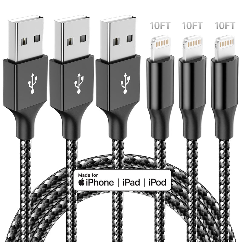[AUSTRALIA] - iPhone Charger,3 Pack 10 FT iPhone Charger Fast Charging Cord Apple MFi Certified Lightning Cable Nylon Braided Compatible with iPhone 14 13 12 11 Pro Max XR XS X 8 7 6 Plus SE iPad and More 