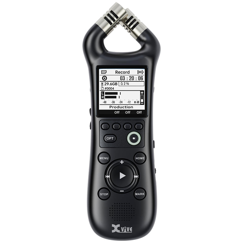 Xvive XV1-R Portable Stereo Audio Recorder with 32-Bit Float, X/Y Microphones, WAV/AAC Format, USB Microphone, Auto Record, for Musicians, Podcasters, Filmmakers