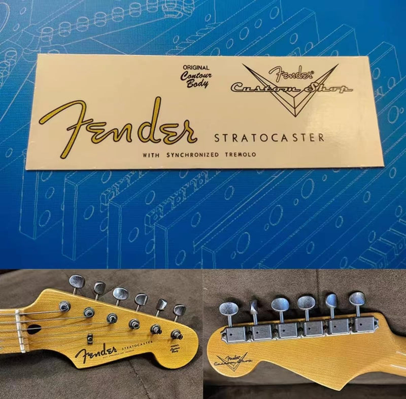 2PCS Suitable For Fender Custom Shop Electric Guitar Head Logo Water Transfer Printing Trademark Sticker, RemovableFilm (ST58/2)