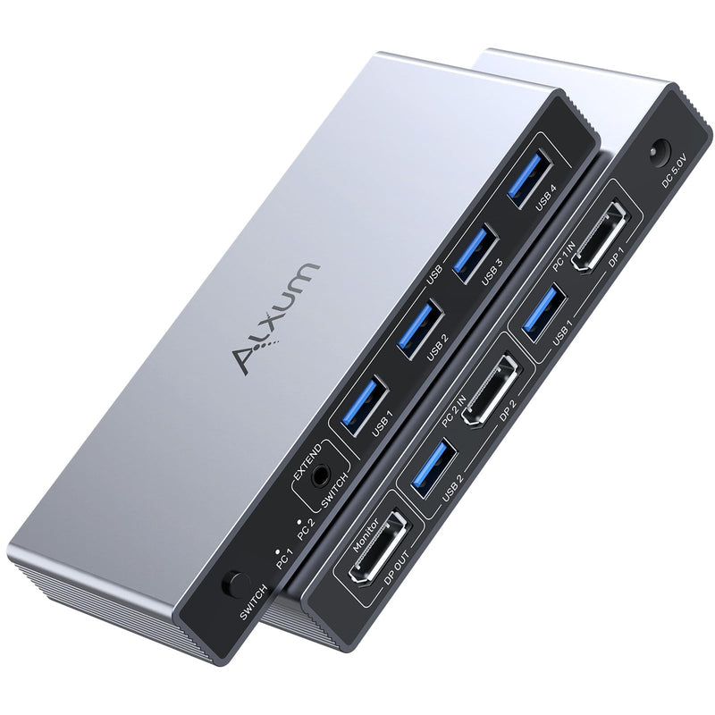 Alxum DP 1.4 KVM Switch Displayport 2 Computer 1 Monitor for Desktop Laptop | 8K 60Hz DP KVM Switcher 2 in 1 out 4USB Ports for Keyboard Mouse Printer,Dual Display Port Single Monitor with Power Delivery