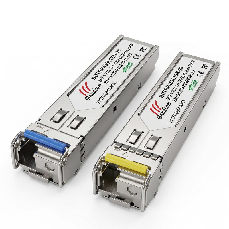 SFP module 1G Bidi single fibre transceiver SMF LC connection up to 20km for open switches for Cisco GLC-LH-SMD,Ubiquiti UniFi, Meraki MA-SFP-1GB-LX10,Fortinet,Mikrotik,TP-Link,TL-SM311LS, One pair 1000Base-LR-BIDI-LC