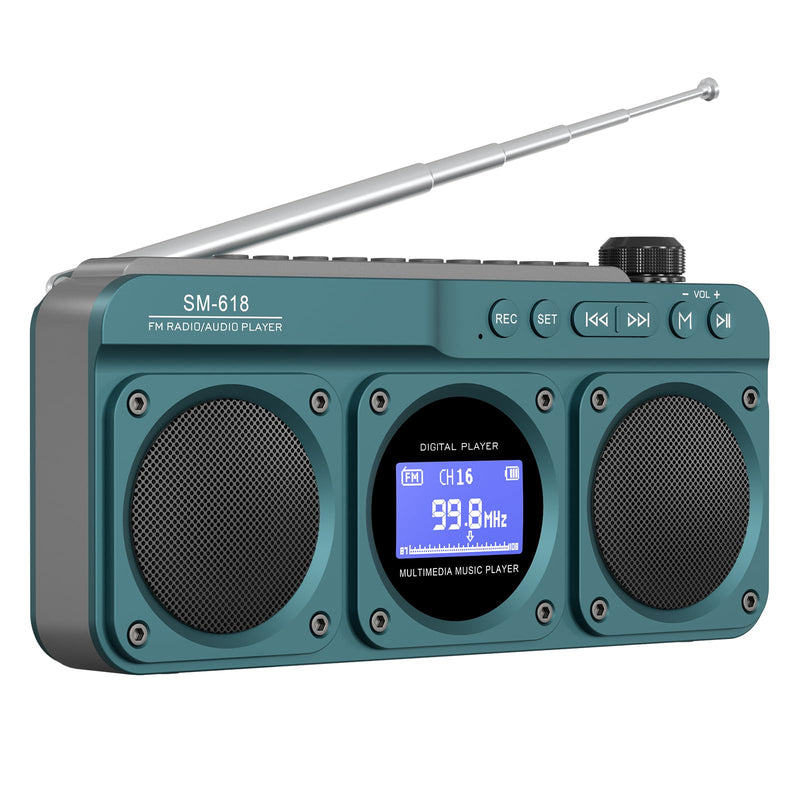 [AUSTRALIA] - SEMIER Small Digital FM Radio Bluetooth Speaker, Handheld Rechargeable Radio Wireless Speaker, LCD Display, Double Speakers, Headphone Jack, Support USB/Micro SD Card MP3 Play for Home Outdoor (No AM) Blue 