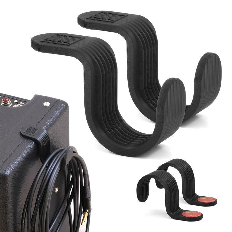 Strumland Music Cable Organizer Set (2-Pack) – Peel-and-Stick Cable Hooks for Guitar, Instrument, and Studio Cables, Adhesive Backing for Desks, Amps, & Surfaces (Black) Black