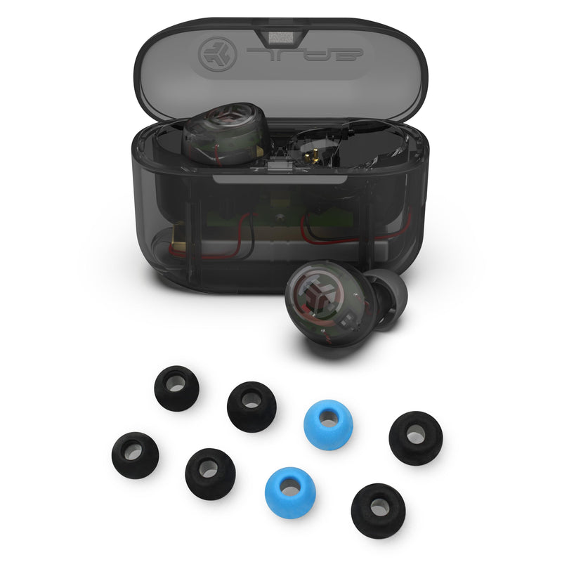 JLab Go Air Pop+ True Wireless Bluetooth Earbuds in Clear Plus Cloud Foam Mnemonic Earbud Tips