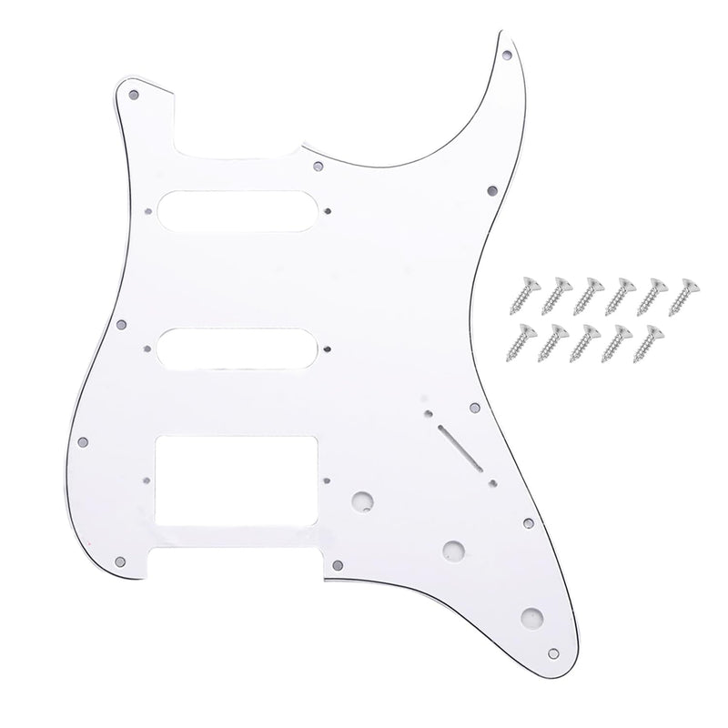 [AUSTRALIA] - Pro 11-Hole Round Corner HSS Guitar Strat Pickguard for USA/Mexican Stratocaster 4-screw Humbucking Mounting Open Pickup, White-Black, 3ply. White-Black-3ply 
