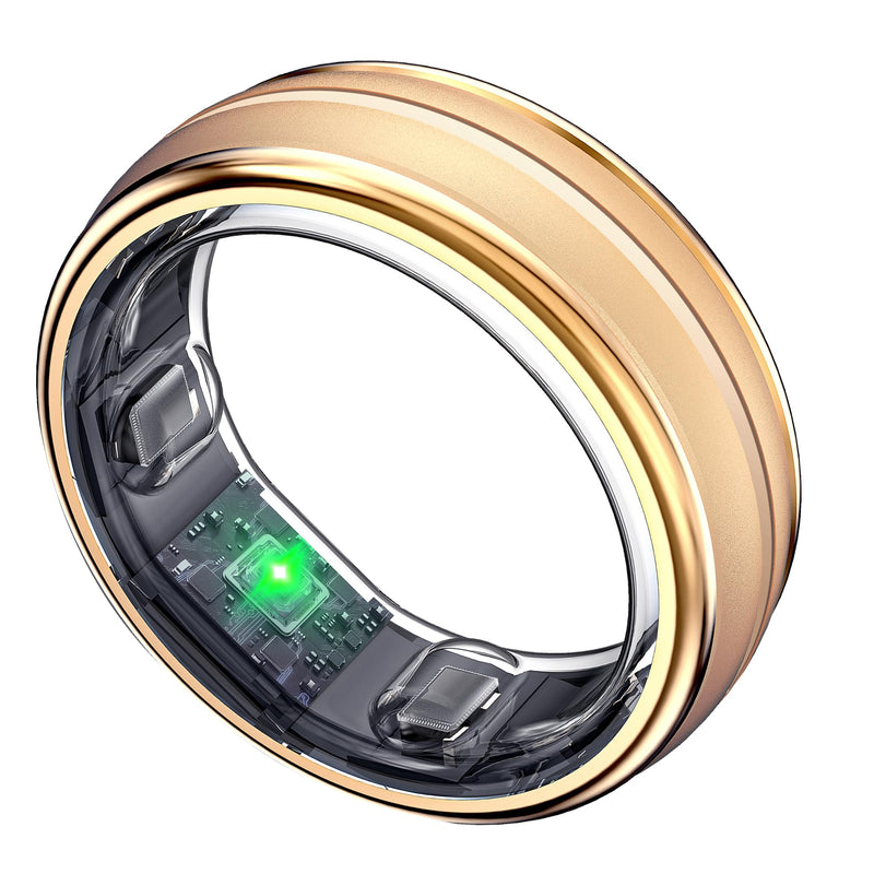 Smart Ring for Women Men - Fitness Ring with Sleep & Step Tracker | Waterproof Health Ring with Heart Rate Monitor, Compatible with iOS & Android, No App Subscription (Gold, 9)