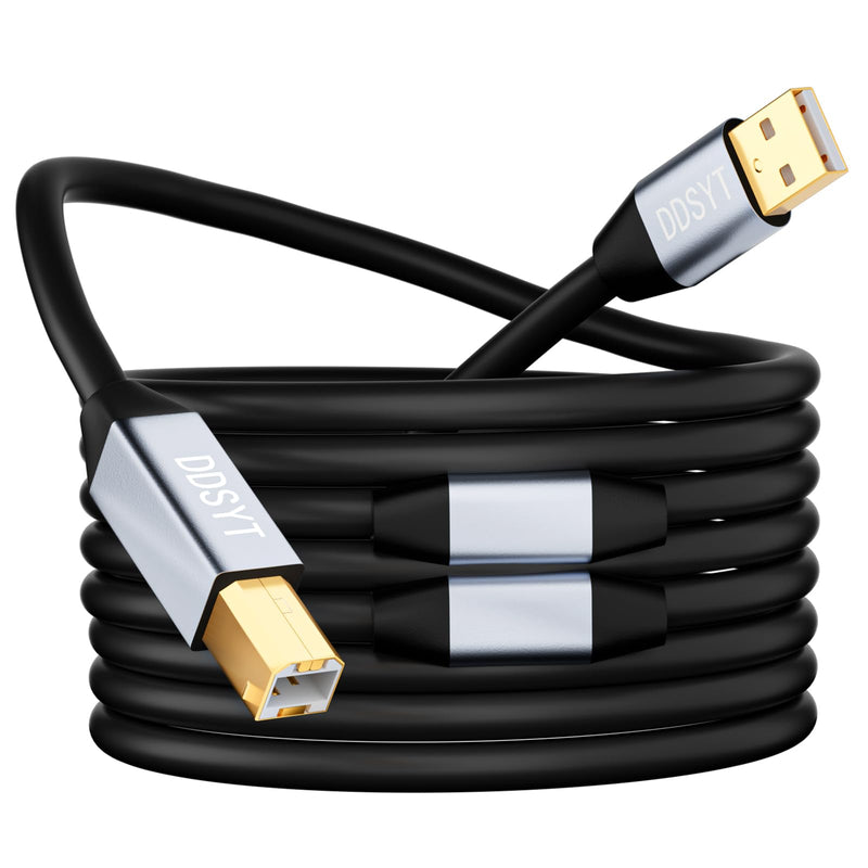 Active USB 2.0 Printer Cable with Dual Signal Boosters for Office Scanners Digital Pianos Audio DAC Gold Plated A to B Cord 75 ft 75ft black