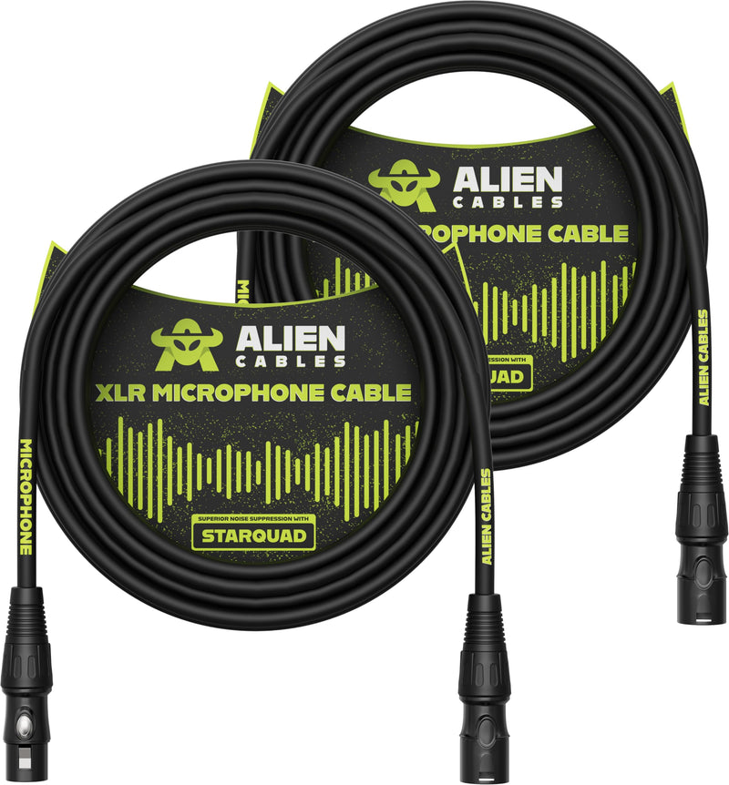 2-Pack Premium XLR Microphone Cables, Star-Quad Shielded XLR to XLR Cable 25 Foot, Pro Audio Mic Cord, Noise-Resistant OFC Conductors, Black 2 25 Feet