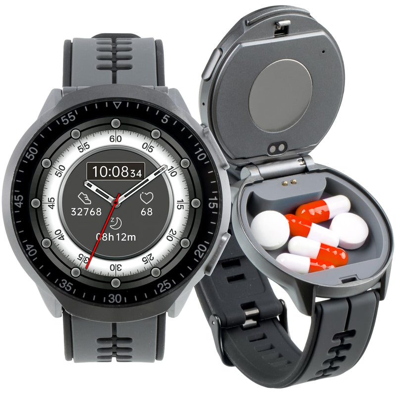 Smart Watch Pill Box, Fitness Smartwatch with Bluetooth Call for Men, Water Resistant Pill Organizer for Emergency, Pill Case for Emergency, Small Pill Container for Vitamin, Fish Oil