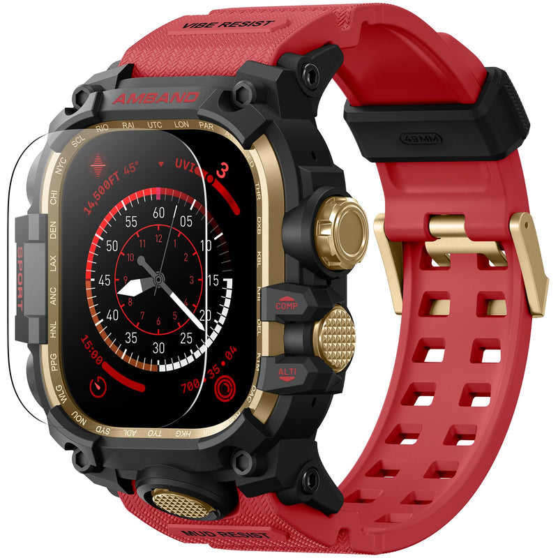 amBand Bands Case Screen Protector Compatible with Apple Watch Ultra 3/2/1 49mm for Men, M3 Rugged Protective Case with Band and 9H Tempered Glass for iWatch Ultra 49mm Men Red 49mm - Ultra 3/Ultra 2/Ultra