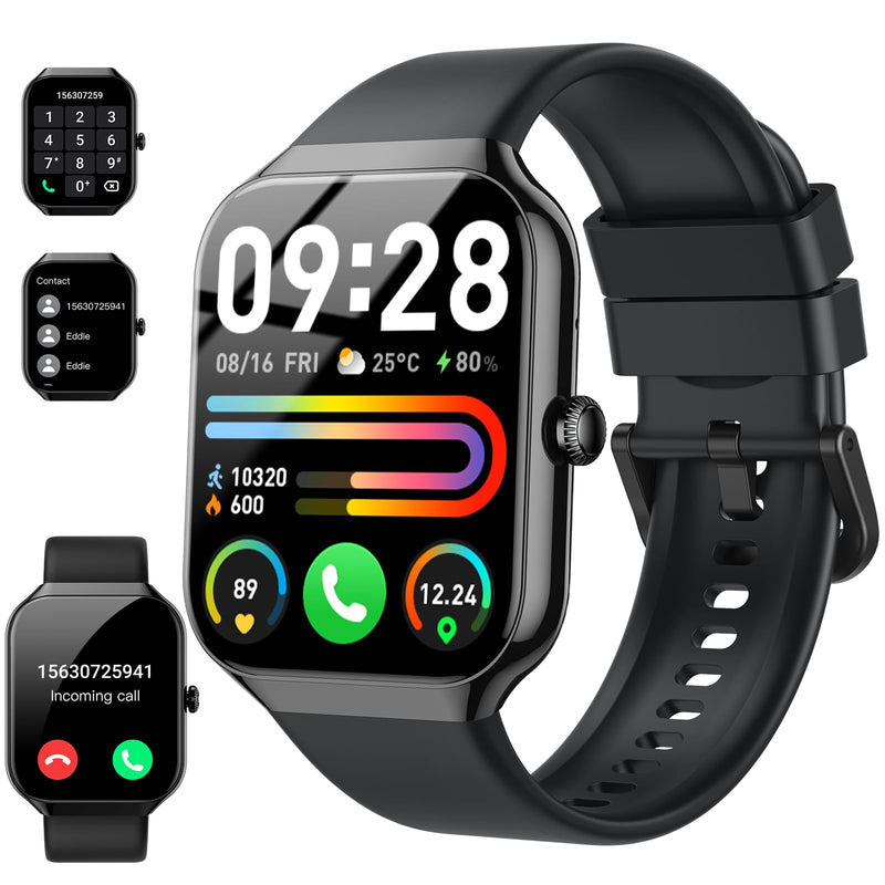 Smart Watch(Answer/Make Call), 1.96" HD Smartwatch for Men Women, 2025 New Fitness Watch with 110+ Sport Modes, Heart Rate, Sleep Monitor, Pedometer, IP68 Waterproof Activity Tracker for Android iOS Black