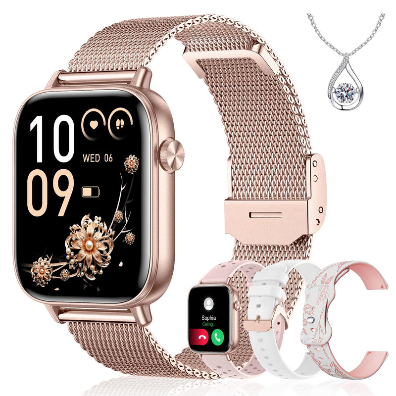 Iaret Smart Watch for Women, 1.83" HD Fitness Tracker with 4 Bands, Answer/Make Calls, Heart Rate/Sleep/SpO2/Step Tracking, 100+ Sport Modes, Android/iPhone Compatible Gift (Rose Gold) Rose Gold