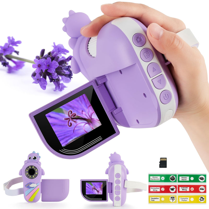 Dino Microscope for Kids, 1000x Portable Digital Microscope Camera with 2" Screen, Educational Science Kit Birthday Gifts for Kid Age 4-12, 32GB TF Card Included Violet