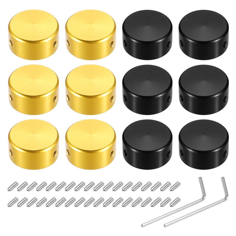 MECCANIXITY 12 Pcs Footswitch Toppers Guitar Pedal Button Caps Metal Footswitch Top Cover 3/8" for Guitar Effects Pedal Buttons, Black, Gold
