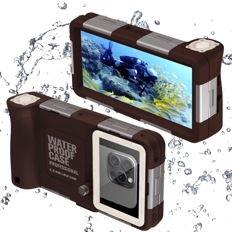Professional Scuba Universal Underwater Diving Case for Snorkeling | Filming for iPhone 17/16/15/14/13/12/11 Pro Max Samsung S26/S25/S24/23/22/21 Plus Ultra, Size in 4.7 to 6.9inch,Brown Beige Phone Size 4.7-6.9inch