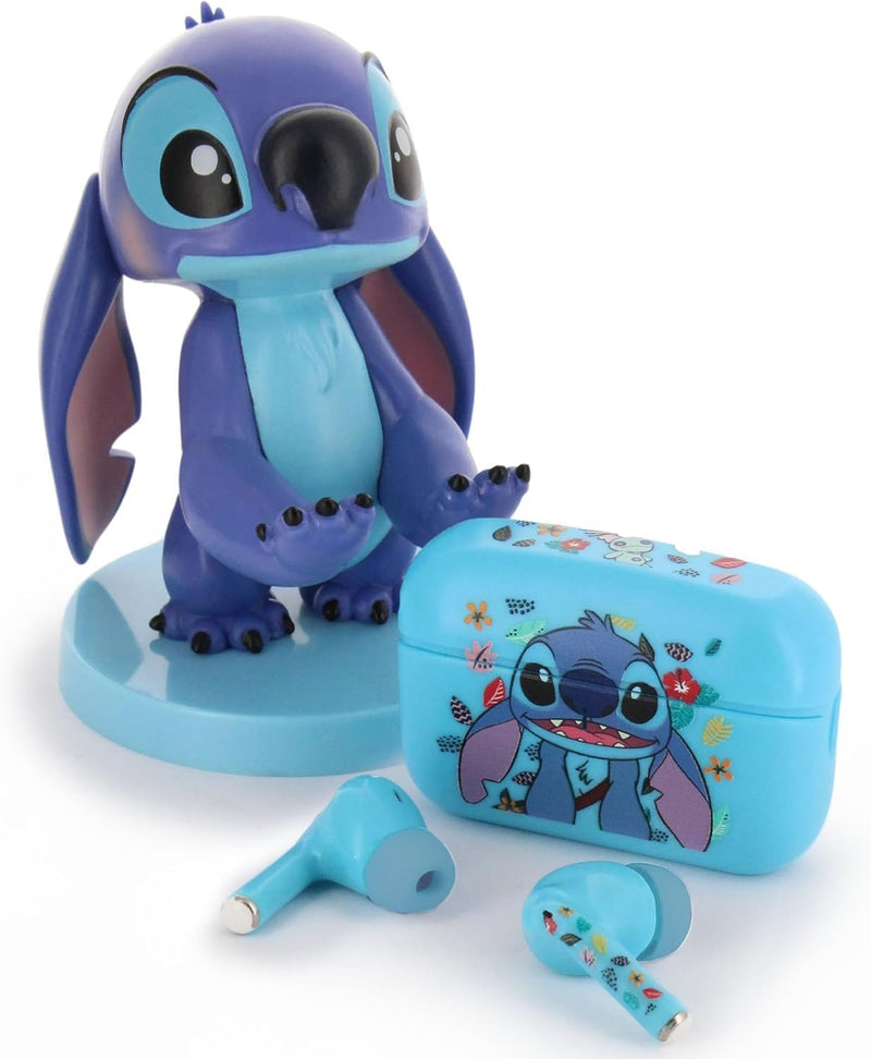 Exquisite Gaming Stitch Earbuds & Holdem Bundle - Licensed Wireless Headphones with Character Device Holder Case