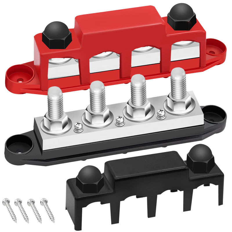 400A Bus Bar 12V Marine 5/16" Power Distribution Block Automotive Busbar Terminal Block,Battery Buss Bar (Pair, Red & Black) 4 x 5/16" Post 3 x #8 Screws Terminals 400A 4x3/8"+3 #8