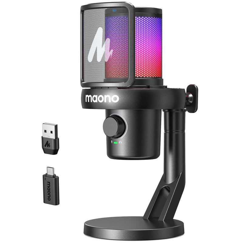 MAONO Wireless Microphone for PC,Gaming Streaming Condenser Mic with Software AI Voice Change,3-Level Noise Cancellation,Custom EQ,Gain Control USB Mic for Podcast Recording (DM40-Black) DM40 AI Mic DM40-Black