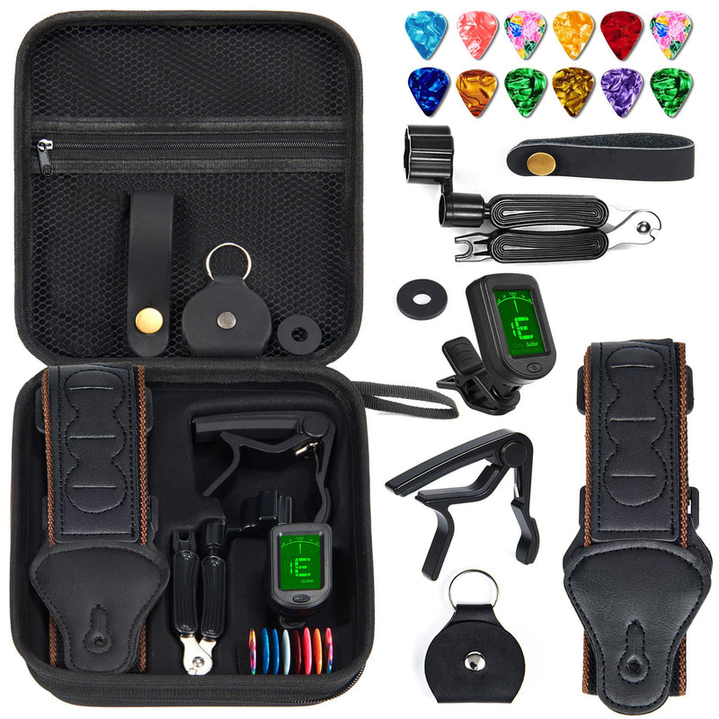 Guitar Accessories Kit:Strap,Capo,Picks,GuitaTuner,guitar string winders,Premium Guitar Gifts for Men, Beginners