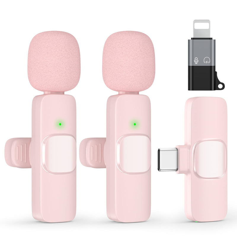 [AUSTRALIA] - USB C Mini Wireless Lavalier Microphone for iPhone 15 16, iOS and Android Devices - Noise Reduction Lapel Mic for Recording, Clip Omni Lav Mic for Video Recording, Tiktok, Youtube, Vlog (Pink) White M2 USB C 