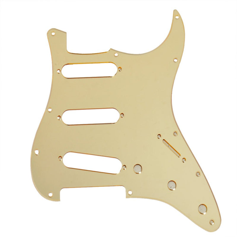 [AUSTRALIA] - 11 Hole ST/Strat Style Pickguard SSS Pick Guard for USA/Mexico Stratocaster/Strat Modern Style Guitar Parts, 3 Ply with Screws (Gold Mirror) Gold Mirror 