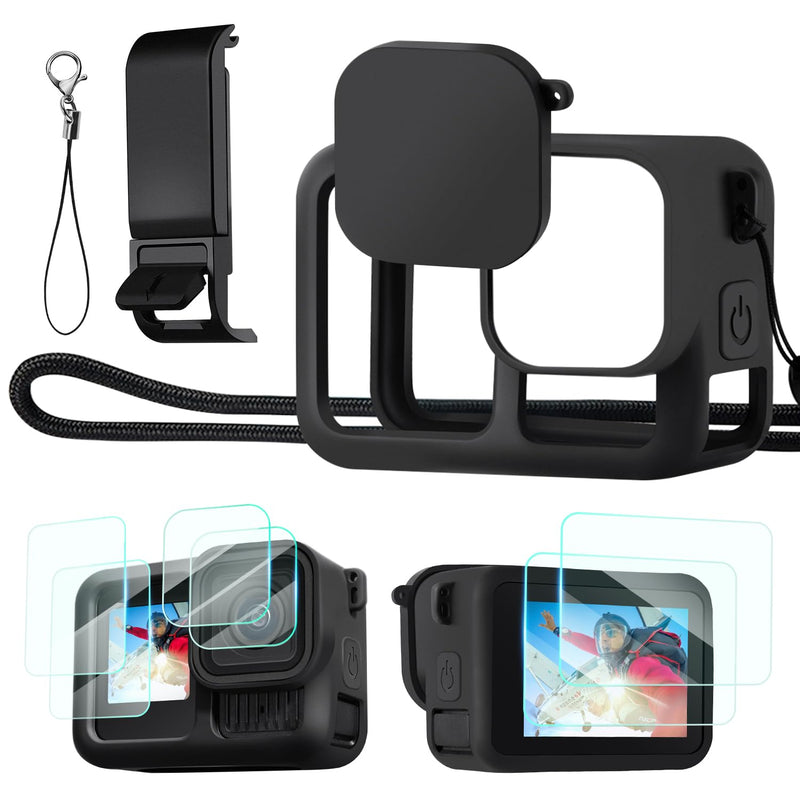 K&F CONCEPT Silicone Sleeve Protective Cover Compatible with GoPro Hero 13 Black, Battery Side Lid + Screen & Lens Protectors & Lens Caps & Lanyard Action Camera Accessories Kit