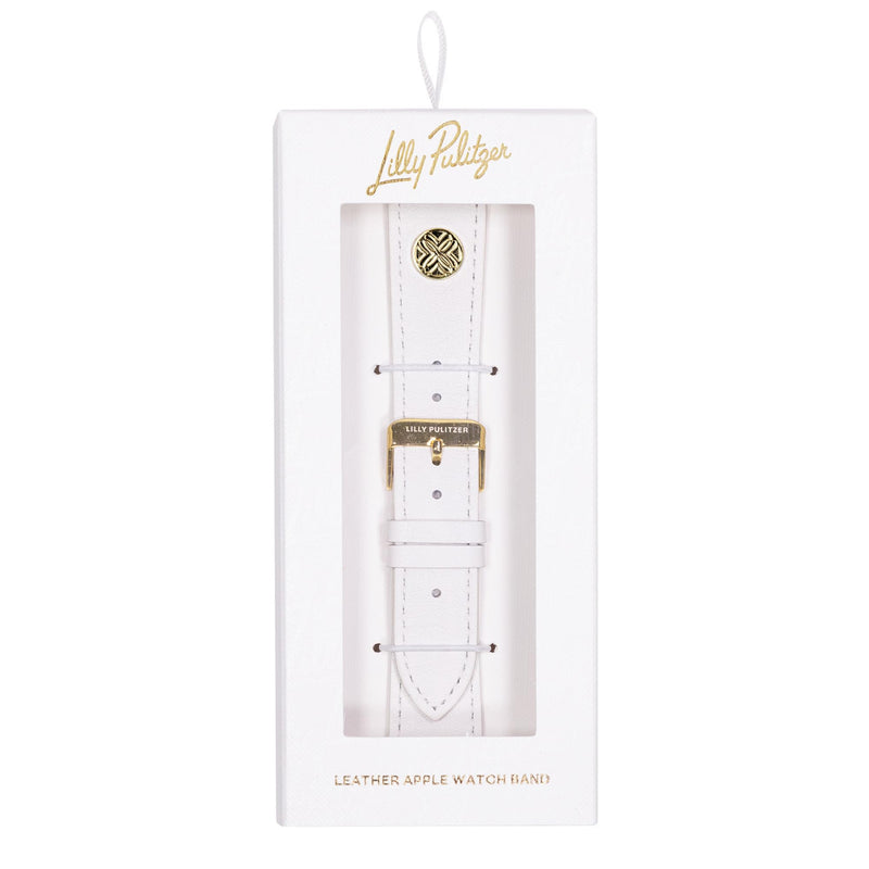 Lilly Pulitzer Genuine Leather Watch Band Sized to Fit 40mm, 44mm, 45mm & 46mm Smartwatches, Compatible with Apple Watch Series 1-6 and SE, Resort White