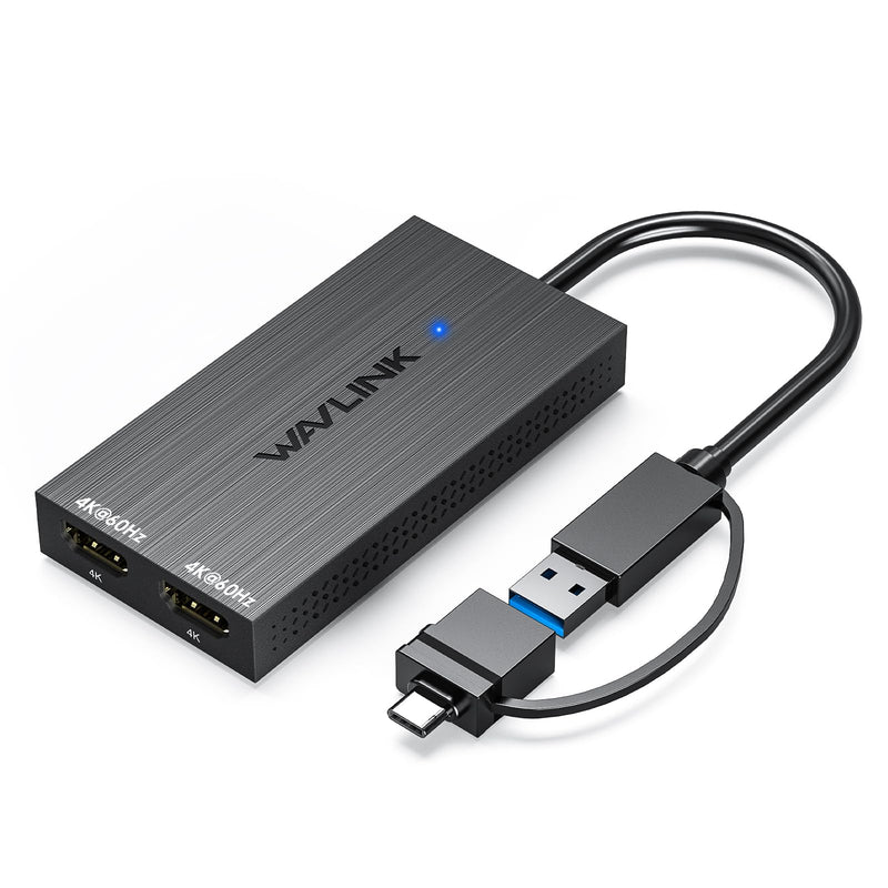 WAVLINK USB 3.0 & USB C to Dual HDMI Adapter 4K@60Hz for Dual Monitor, DisplayLink USB C HDMI Adapter for Apple Mac M1-M5/Macbook Neo, Windows 10/11, ChromeOS (No Linux/iPad/iOS/HDCP), Driver Required USB to Dual HDMI 4K
