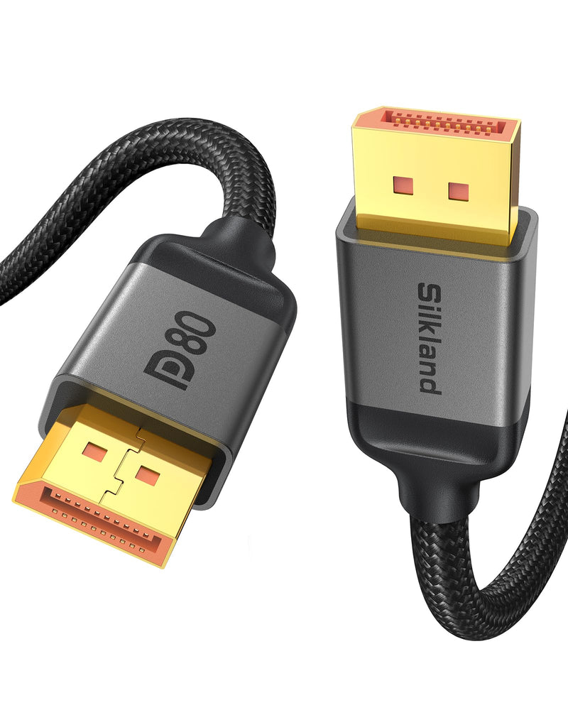 Silkland 80Gbps DisplayPort Cable 2.1 16.5FT/5M, DP80 HDR Gaming Cord | 16K@60Hz, 8K@240Hz, 4K@540Hz/480Hz/360Hz/240Hz, DP to DP Cable, DSC, HDR, FreeSync, G-Sync, Monitor, 5090, 9070 XT 16.5 Feet Grey