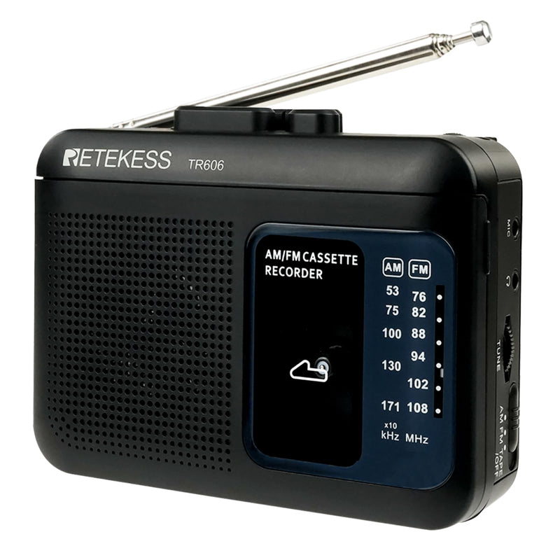 [AUSTRALIA] - Retekess TR606 Tape Recorder Cassette Player, AM FM Cassette Players, Supports Voice/AUX Line in Record, Powered by DC or AA Battery (Black) Black 