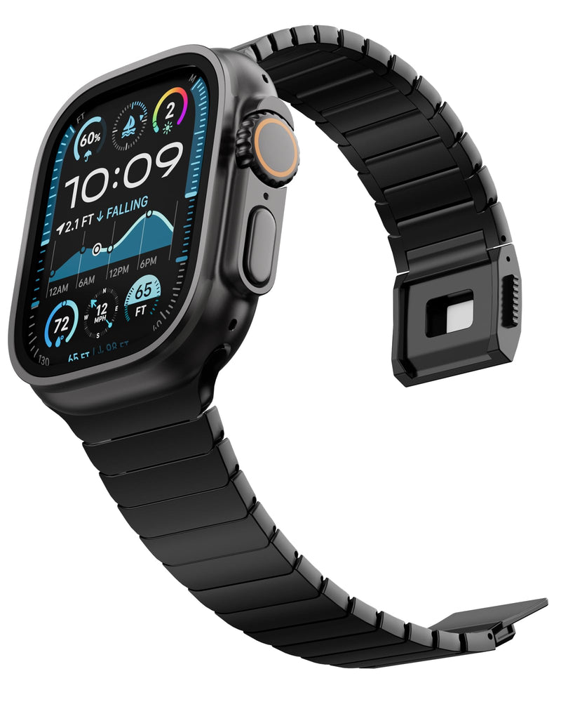 KU XIU Titanium Band for Apple Watch Ultra 2 / Ultra 49mm / Series 10 46mm, Adjustable Titanium Watch Band for Men, Premium Color Matching Watch Band with DLC Scratch Resistant Coating-Black Black