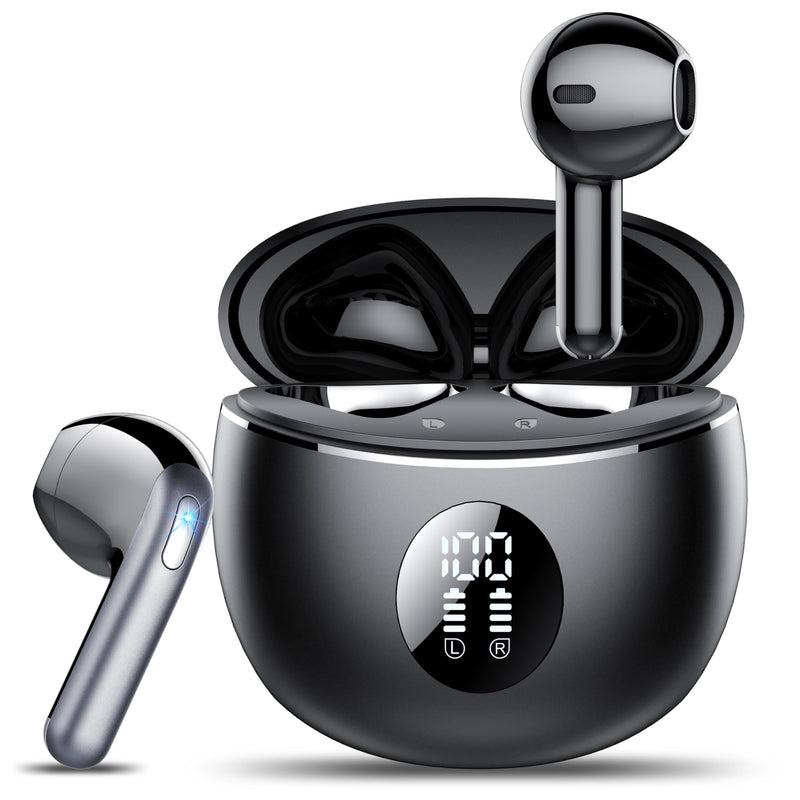Wireless Earbuds, Bluetooth Headphones 5.4, 50H Playtime LED Display Deep Bass Ear Buds with 4 ENC Noise Cancelling Mic, IP7 Waterproof in-Ear Earphones for Phone Tablet Laptop Sports, Phantom Black