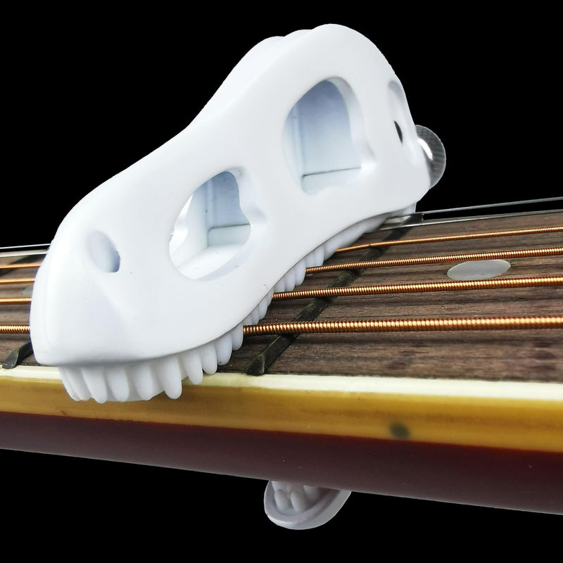 Dragon Skull Guitar Capo - Zinc Alloy Clamp with Silicone Teeth, Universal Adjustable Capo for Acoustic/Electric Guitars, Bass, Ukulele | Non-Slip Design, No Buzzing, Tyrannosaurus Head Shape (White) White
