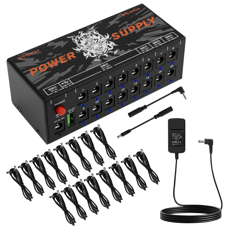[AUSTRALIA] - STRICH SPS X-Hub Guitar Pedal Power Supply for 9V/12V/18V, 100mA - 300mA Effects Pedals, 16 Independent Outputs, Short-circuit protection and noiseless, 5V 1A USB Port Supports Mobile Devices, Tablets 