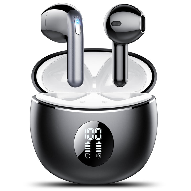 Wireless Earbuds, Bluetooth Headphones 5.4, 50H Playtime LED Display Deep Bass Ear Buds with 4 ENC Noise Cancelling Mic, IP7 Waterproof in-Ear Earphones for Phone Tablet Laptop Sports, Black White